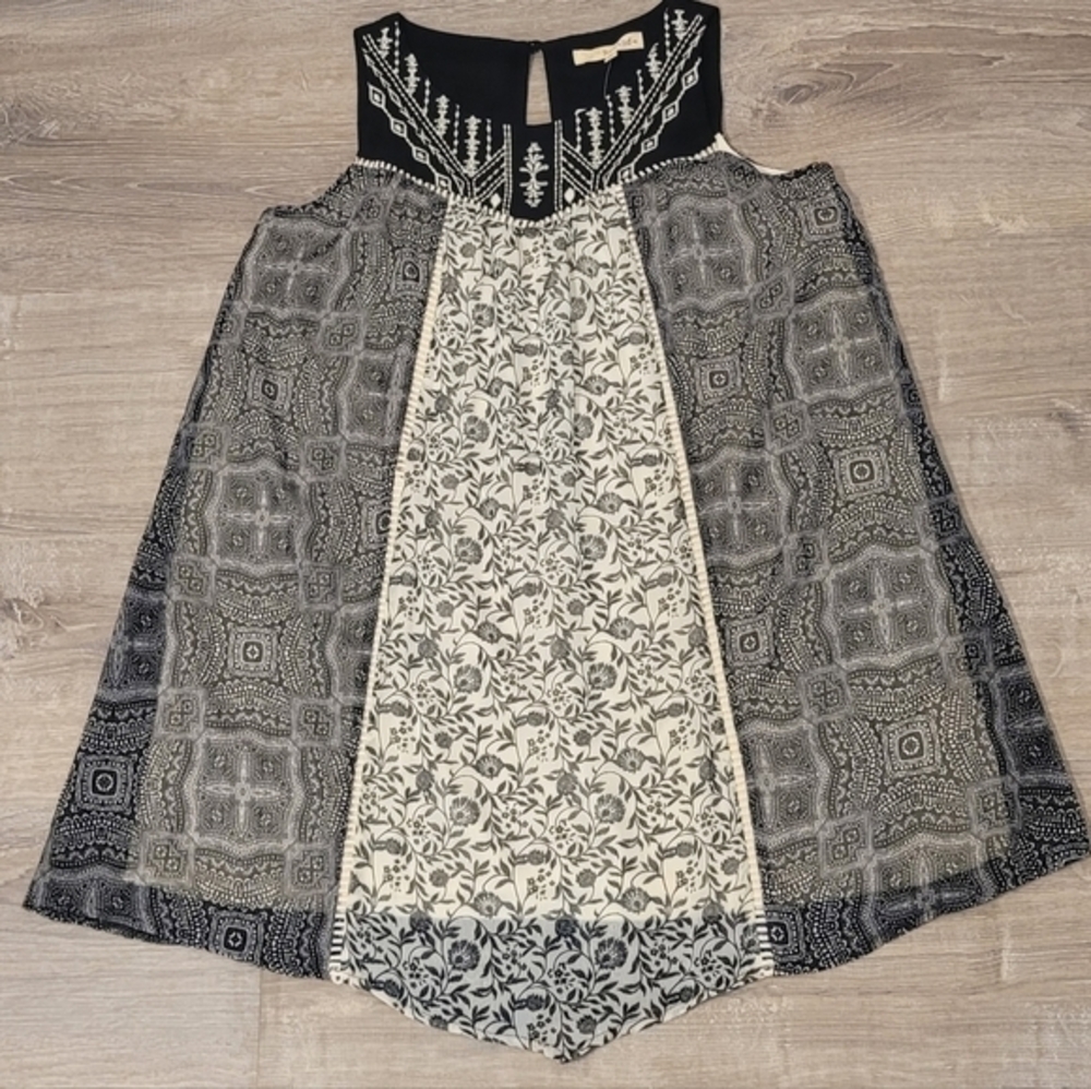 NWT Rewind‎ Medium Tunic Top A Line Dress Mixed Fabrics Charcoal Black Soft